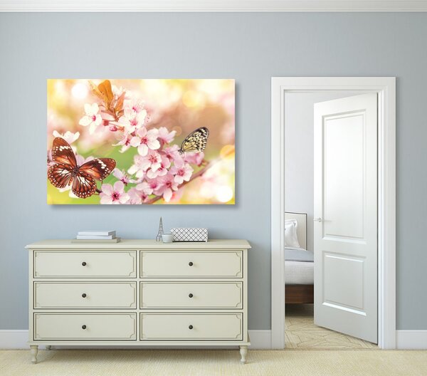Tablou florile de primăvară cu fluturi exotici