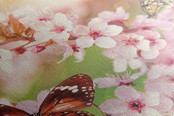 Tablou florile de primăvară cu fluturi exotici