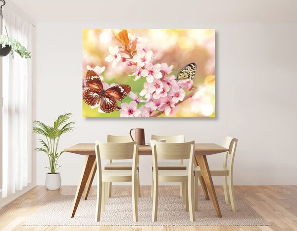 Tablou florile de primăvară cu fluturi exotici