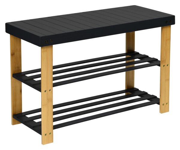 Pantofar tip banca, 2 polite pentru incaltaminte, maxim 100 kg, 45 x 68.5 x 28 cm, bambus