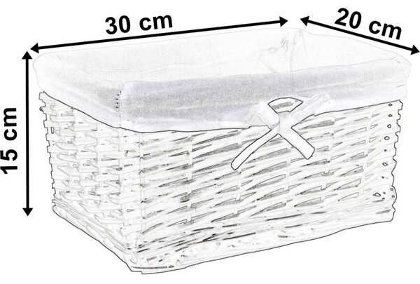 Cos din rachita, 30x20x15 cm, captuseala de in la interior, alb, pentru diverse obiecte si accesorii