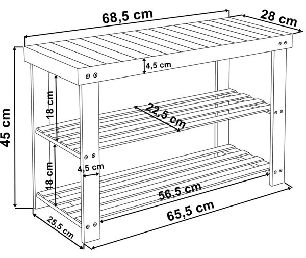 Pantofar din bambus, tip bancuta, MILOS, capacitate 6 perechi incaltaminte, maxim 100 kg, gri/natur