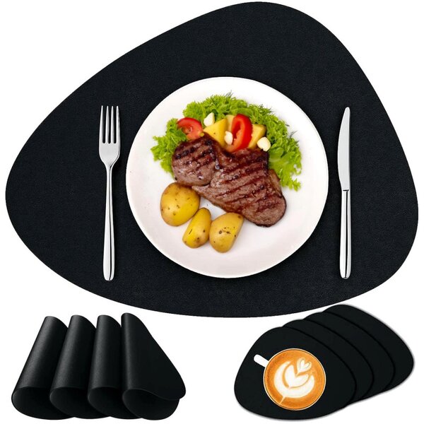 Set 8 suporturi farfurii si pahare, impermeabile, rezistente la temperaturi ridicate, PVC negru