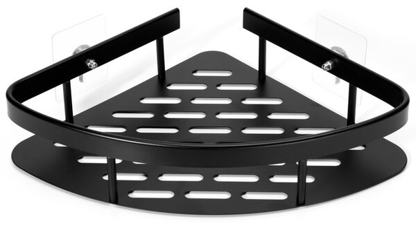 Etajera de baie, montaj pe colt, finisaj negru, aluminiu, 5.5 x 29 x 21.5 cm