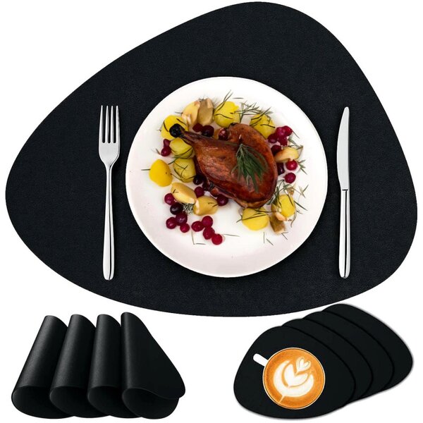Set 8 suporturi farfurii si pahare, impermeabile, rezistente la temperaturi ridicate, PVC negru