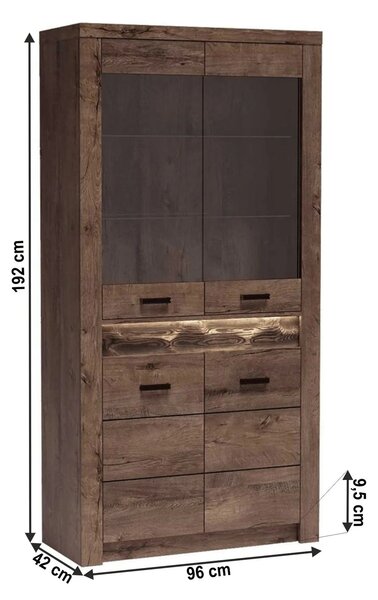 Vitrina INFINITY I-03, frasin inchis, PAL melaminat, 96x42x192 cm