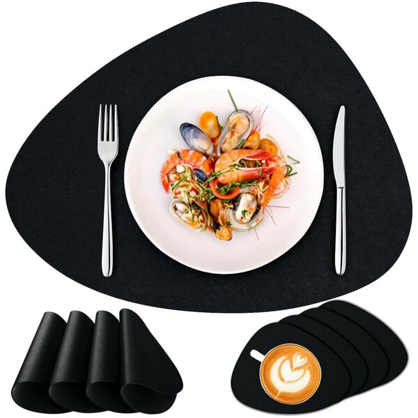 Set 8 suporturi farfurii si pahare, impermeabile, rezistente la temperaturi ridicate, PVC negru