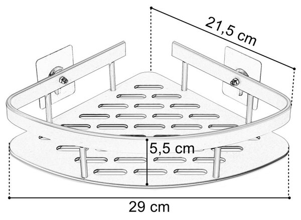 Etajera de baie, montaj pe colt, finisaj negru, aluminiu, 5.5 x 29 x 21.5 cm