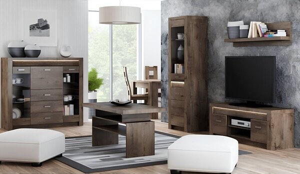 Vitrina INFINITY I-04, frasin inchis, PAL melaminat/sticla, 56x42x192