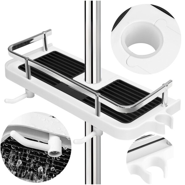 Raft pentru sina de la dus, maxim 2 kg, 2 carlige rotative, suport cap dus, 27.5 x 11.5 x 5 cm, PP, alb/negru