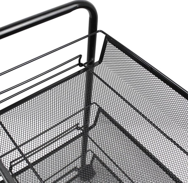 Raft metalic cu roti, 3 cosuri depozitare, inaltime 64 cm, latime 44 cm, negru