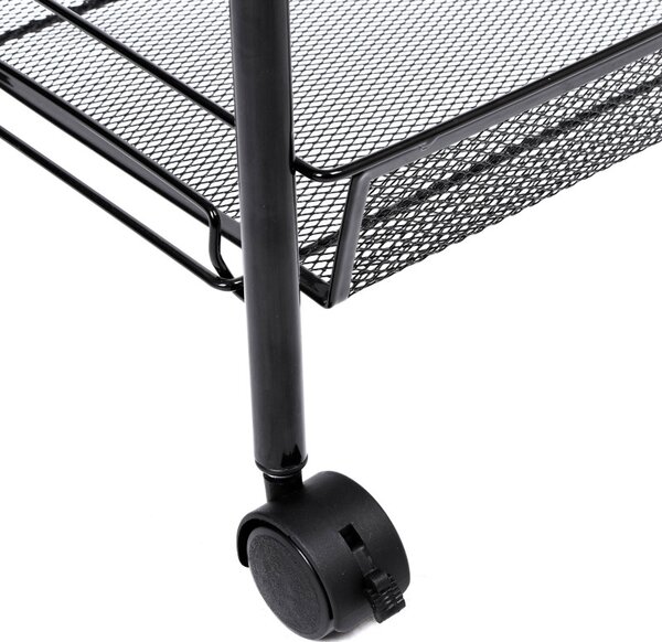 Raft metalic cu roti, 3 cosuri depozitare, inaltime 64 cm, latime 44 cm, negru