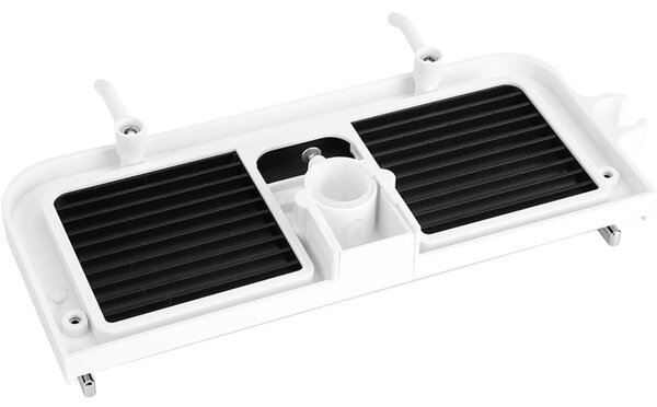 Raft pentru sina de la dus, maxim 2 kg, 2 carlige rotative, suport cap dus, 27.5 x 11.5 x 5 cm, PP, alb/negru