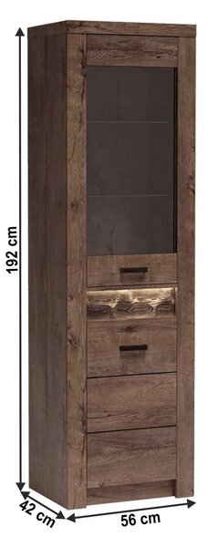 Vitrina INFINITY I-04, frasin inchis, PAL melaminat/sticla, 56x42x192