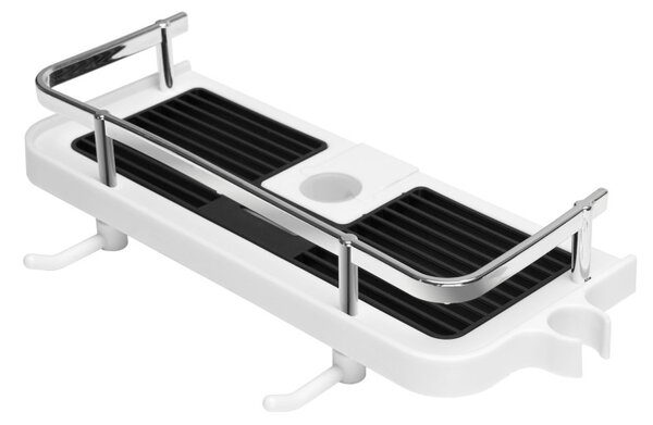 Raft pentru sina de la dus, maxim 2 kg, 2 carlige rotative, suport cap dus, 27.5 x 11.5 x 5 cm, PP, alb/negru
