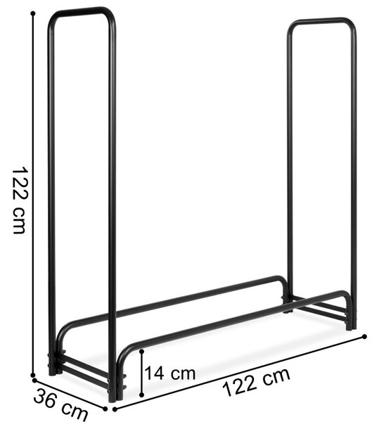 Suport metalic depozitare lemne, sarcina maxima 200 kg, otel negru mat, 122x122x36 cm