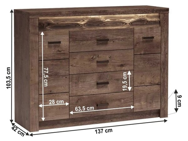 Comoda INFINITY I-07, frasin inchis, PAL melaminat, metal, 137x42x104
