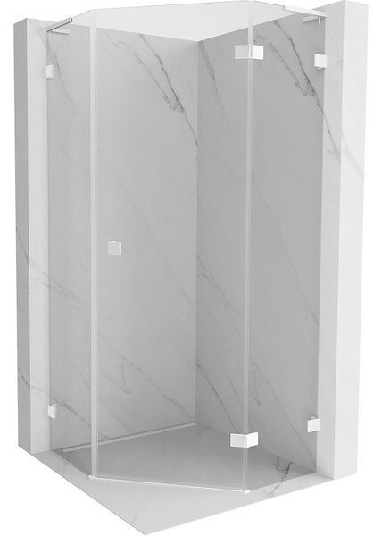 Mexen Lunar, cabină de duș pentagonală cu balamale dreapta L 80 x 80 cm, sticlă transparentă de 8 mm, profil alb, 831L-080P-080L-20-00-P