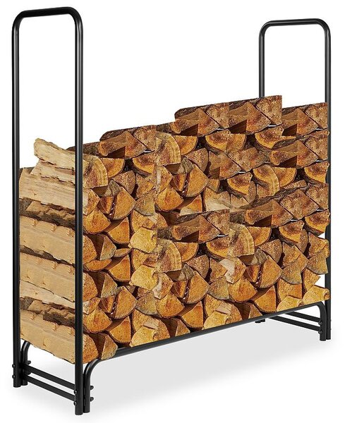 Suport metalic depozitare lemne, sarcina maxima 200 kg, otel negru mat, 122x122x36 cm