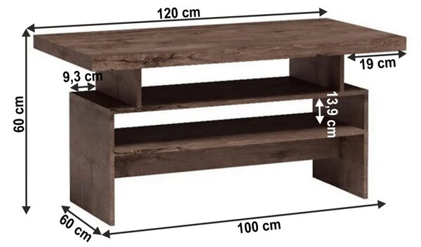 Masuta cafea INFINITY I-13, frasin închis, PAL melaminat, 120x60x60 cm