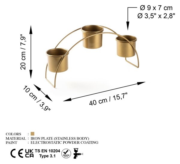 Jardiniera suport metalic decorativ GED-012 Auriu 40x20x10 cm