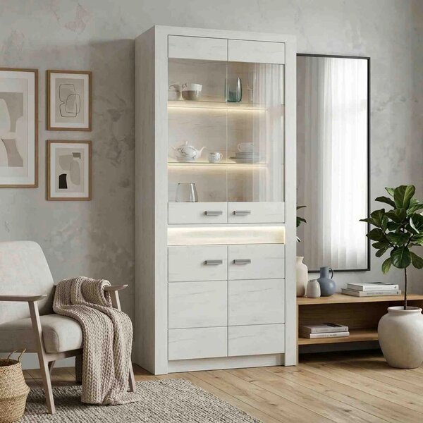 Vitrina INFINITY I-03, frasin alb, PAL melaminat/sticla, 96x42x192 cm