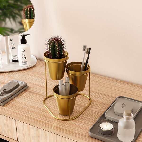 Jardiniera suport metalic decorativ GED-014 Auriu 19x20x19 cm