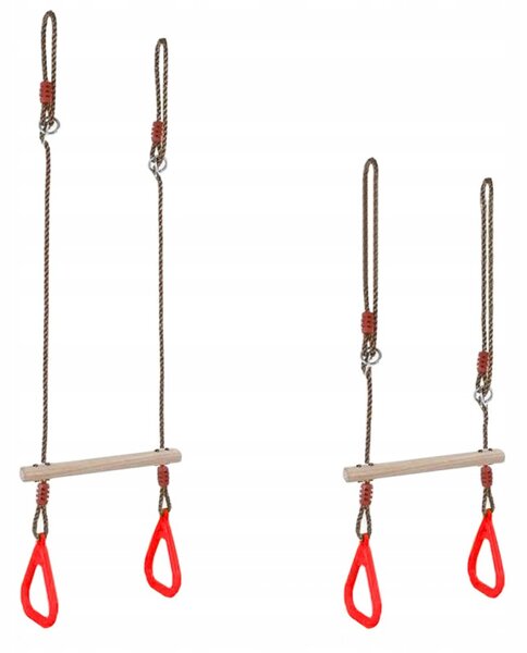 Leagan copii, trapez cu inele, bara acrobatica, lungime reglabila 140-211 cm, maxim 100 kg