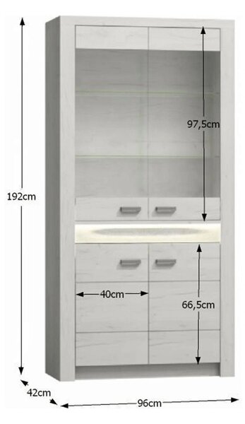 Vitrina INFINITY I-03, frasin alb, PAL melaminat/sticla, 96x42x192 cm