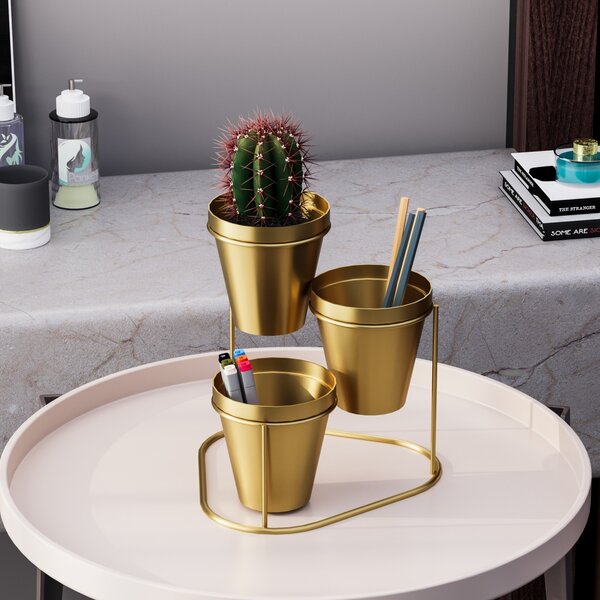 Jardiniera suport metalic decorativ GED-014 Auriu 19x20x19 cm