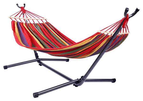 Hamac dublu cu suport metalic inclus, sarcina maxima 200 kg, sac depozitare, multicolor