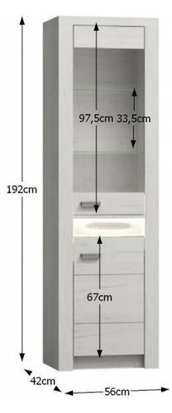 Vitrina INFINITY I-04, frasin alb, PAL melaminat/sticla, 56x42x192 cm