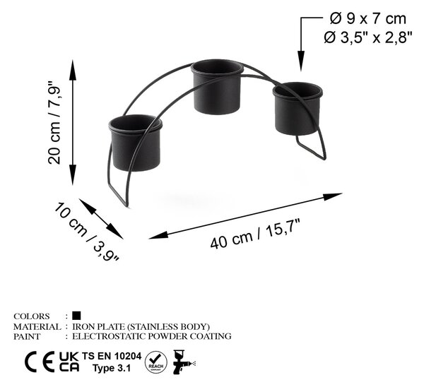 Jardiniera suport metalic decorativ GED-012 Negru 40x20x10 cm