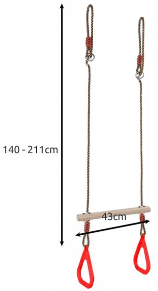 Leagan copii, trapez cu inele, bara acrobatica, lungime reglabila 140-211 cm, maxim 100 kg