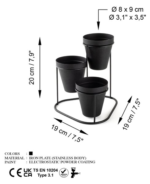 Jardiniera suport metalic decorativ GED-014 Negru 19x20x19 cm