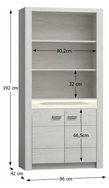 Vitrina INFINITY I-05, frasin alb, PAL melaminat, 96x42x192 cm