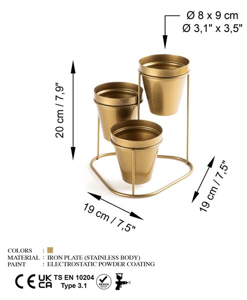 Jardiniera suport metalic decorativ GED-014 Auriu 19x20x19 cm