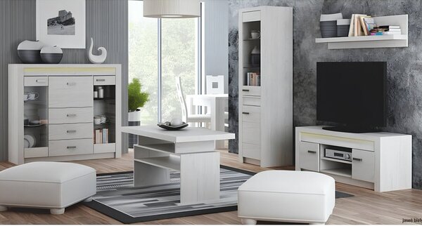 Vitrina INFINITY I-04, frasin alb, PAL melaminat/sticla, 56x42x192 cm