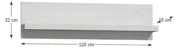 Polita INFINITY I-11, frasin alb, PAL melaminat, 120x18x32 cm
