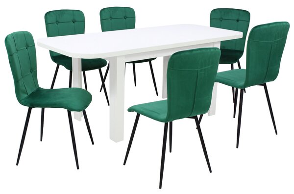 Set masă extensibilă Roma Albă cu 6 Scaune Luca Verde