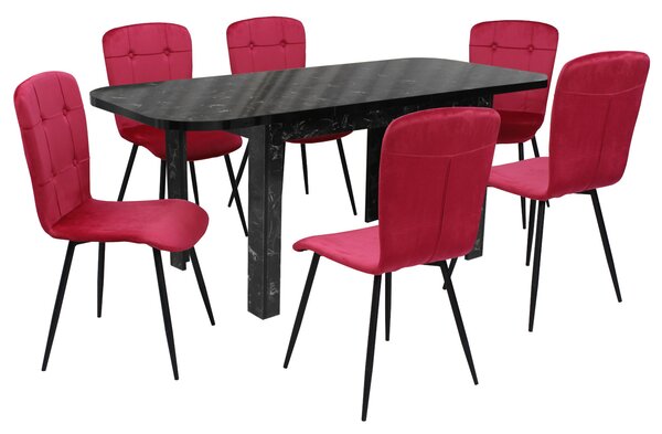 Set masă extensibilă Roma Negru cu 6 Scaune Luca Roșu Fucsia