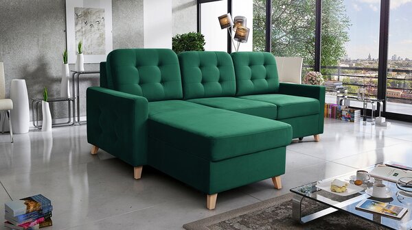 Canapea de colț cu funcție de dormit Vanisa Mini Stânga - Verde Fuego PH 8260/Fag