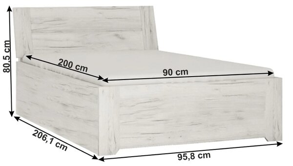 Cadru pat ANGEL 90x200 cm, alb craft, PAL melaminat, cu spatiu depozi