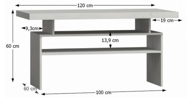 Masuta cafea INFINITY I-13, frasin alb, PAL melaminat, 120x60x60 cm