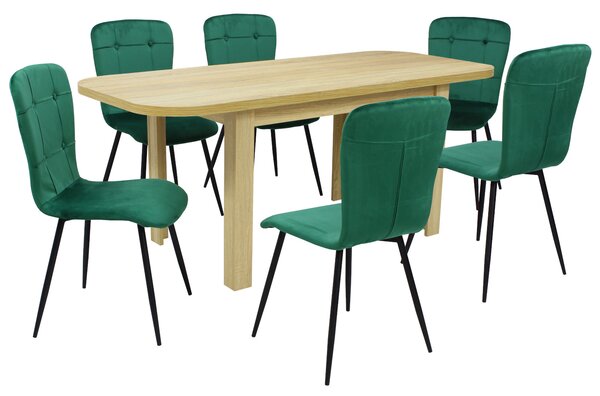 Set masă extensibilă Roma Stejar cu 6 Scaune Luca Verde