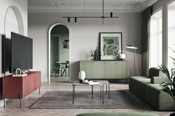 Măsuță de cafea dreptunghiulară Sonatia 70 cm cu picioare metalice - verde măsliniu