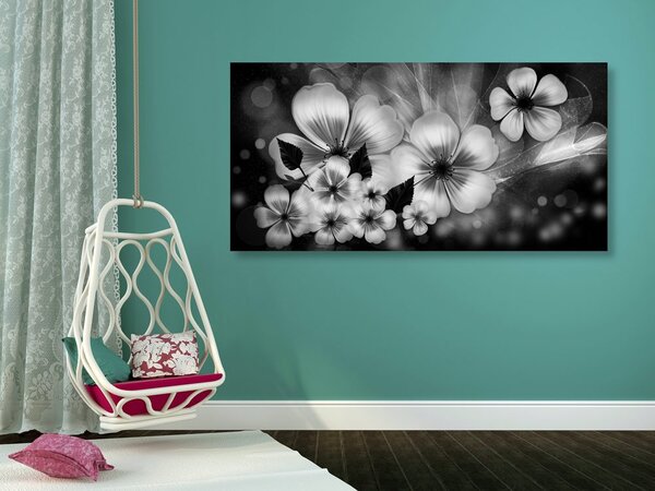 Tablou fantezia florilor în design alb-negru