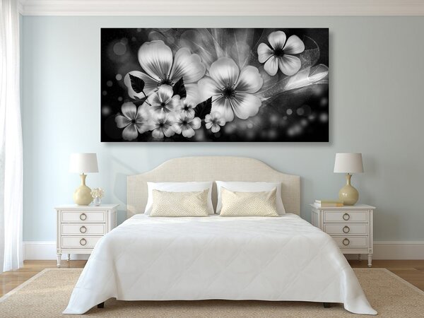 Tablou fantezia florilor în design alb-negru
