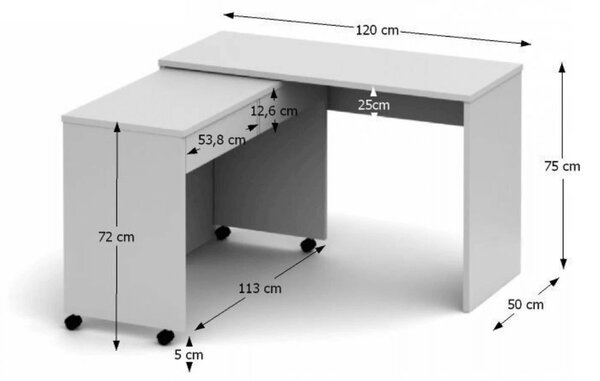 Birou VERSAL NEW, alb, PAL, extensibil, 120x50x75 cm
