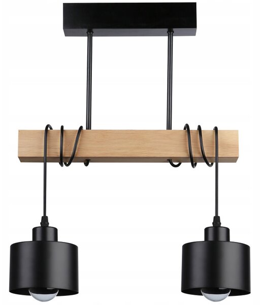 Lampa dining, 2 LED-uri 50W, baza lemn, lungime 40 cm, abajur sticla